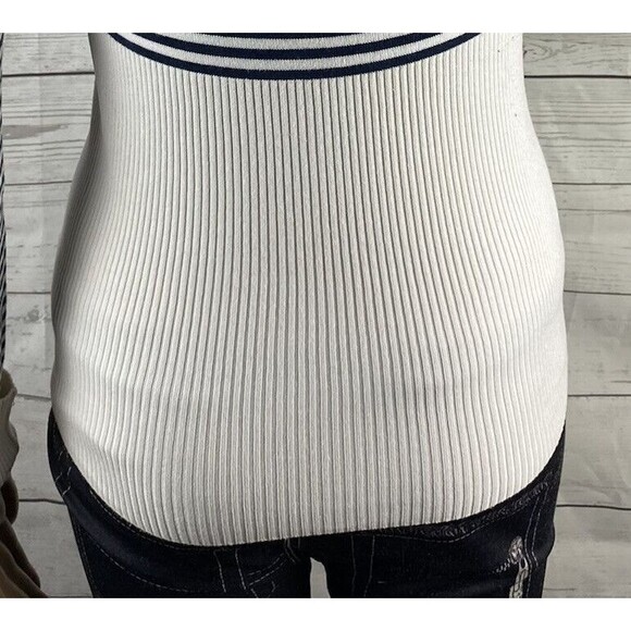 Guess Sweater Jacket Juniors Medium Black White Striped Rhinestone Logo Full Zip - Picture 11 of 12